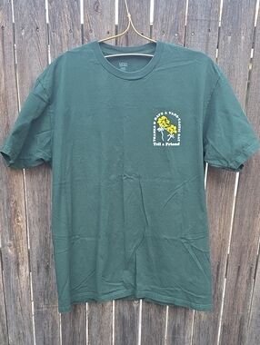 Vans Men's Dark Green Short Sleeve Tee with Yellow Floral Graphic 100% Cotton